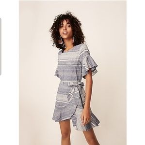 EXPRESS Striped Linen Blend Flutter Sleeve Dress